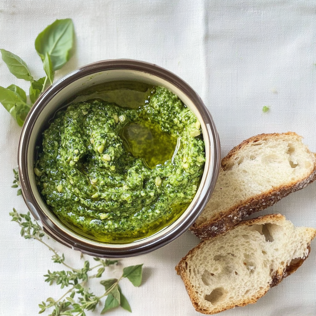 Recipe preparation for Green Pea Walnut Pesto