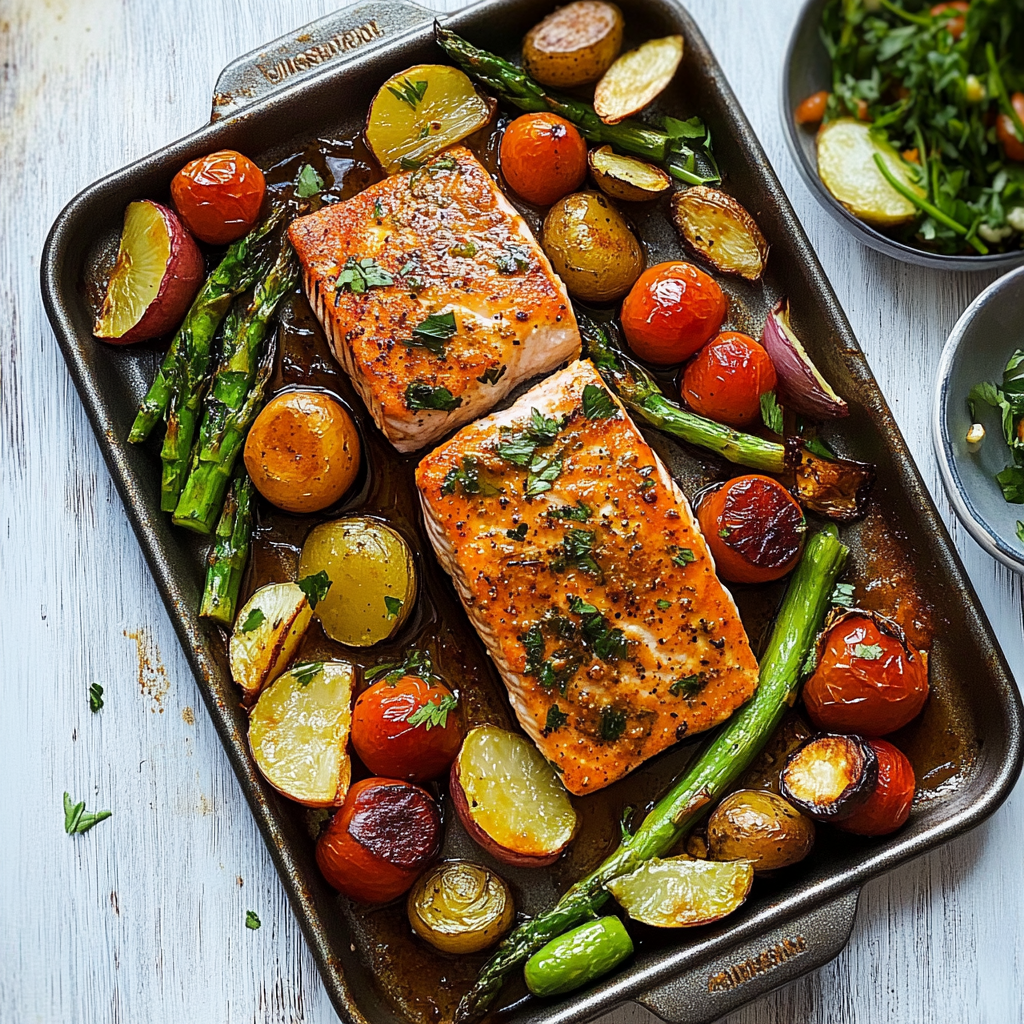 Recipe preparation for Sheet Pan Salmon & Roasted Veg