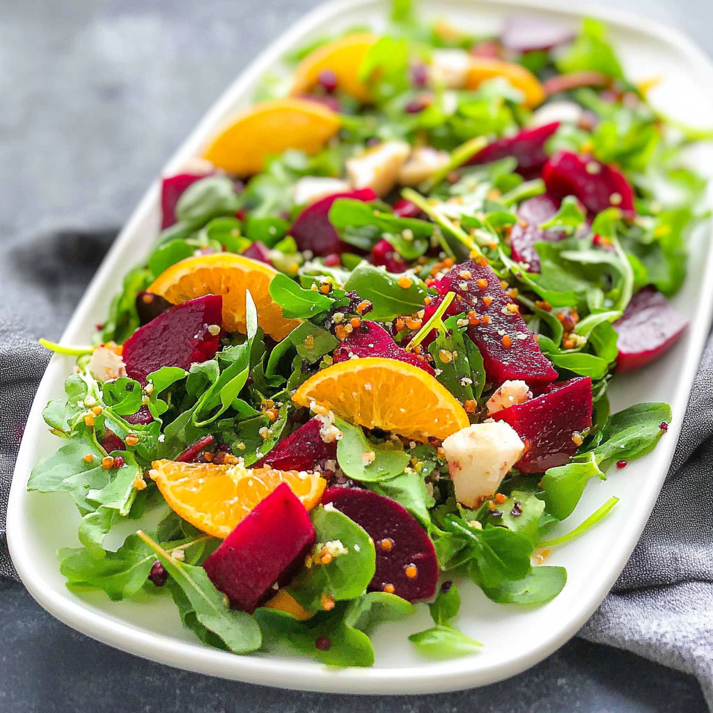 Recipe preparation for Spring Green Salad with Orange Beet Vinaigrette