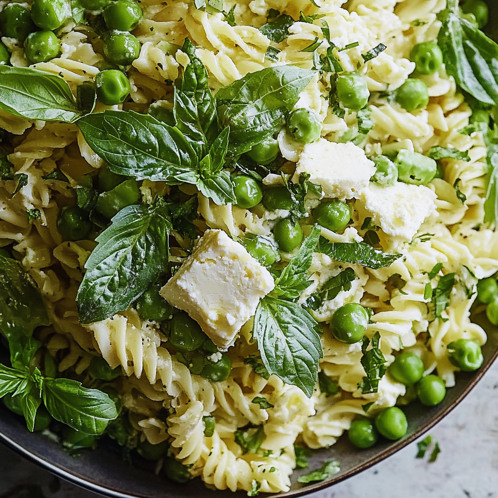 Recipe preparation for Spring Pasta with Peas, Lemon, and Burrata