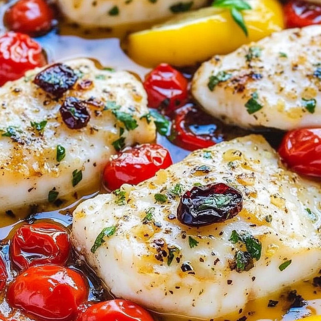 Recipe preparation for Lemon Butter Cod with Cherry Tomatoes