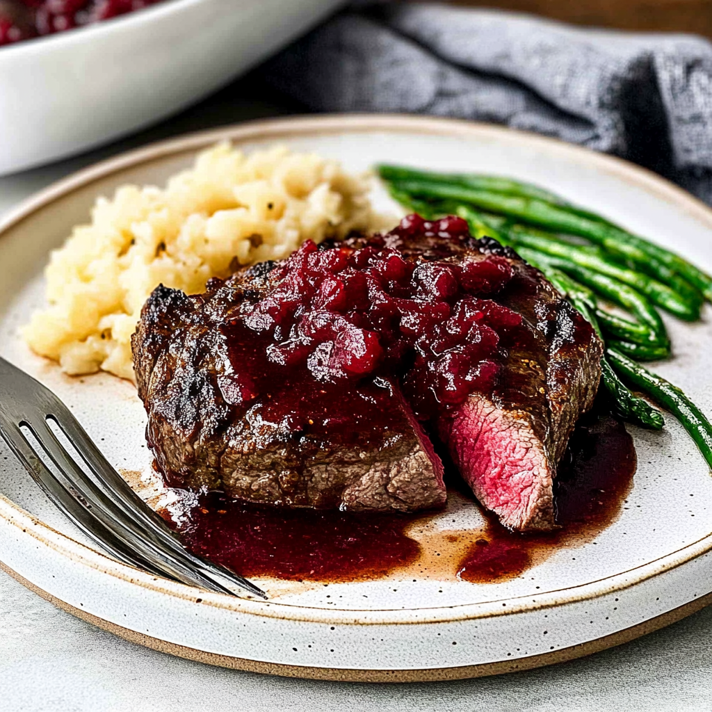 Recipe preparation for Cranberry Balsamic Ribeye Steak