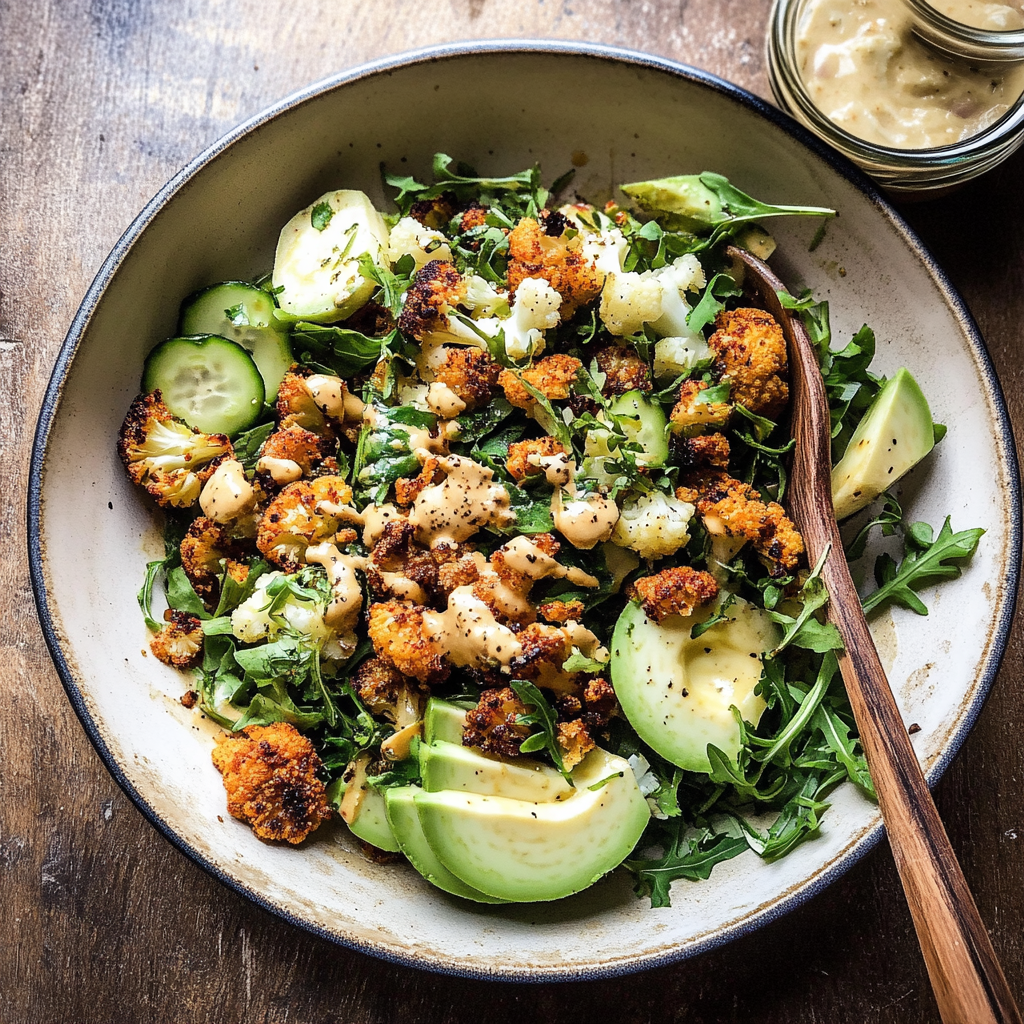 Recipe preparation for Roasted Cauliflower Salad with Honey Mustard Vinaigrette