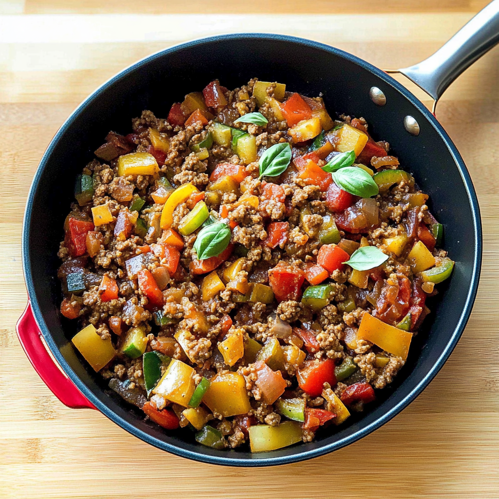 Recipe preparation for Ratatouille Ground Beef Skillet