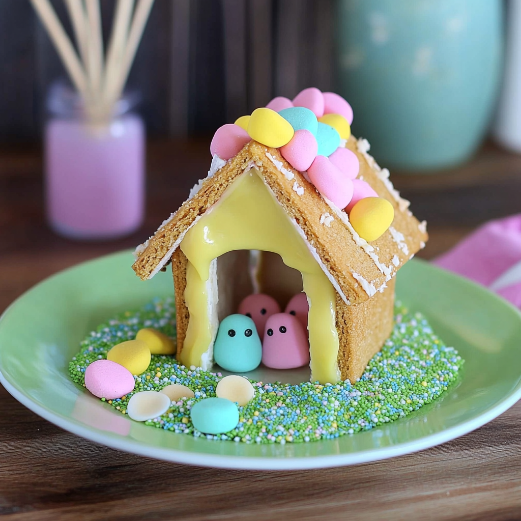 Recipe preparation for Peeps Graham Cracker Houses
