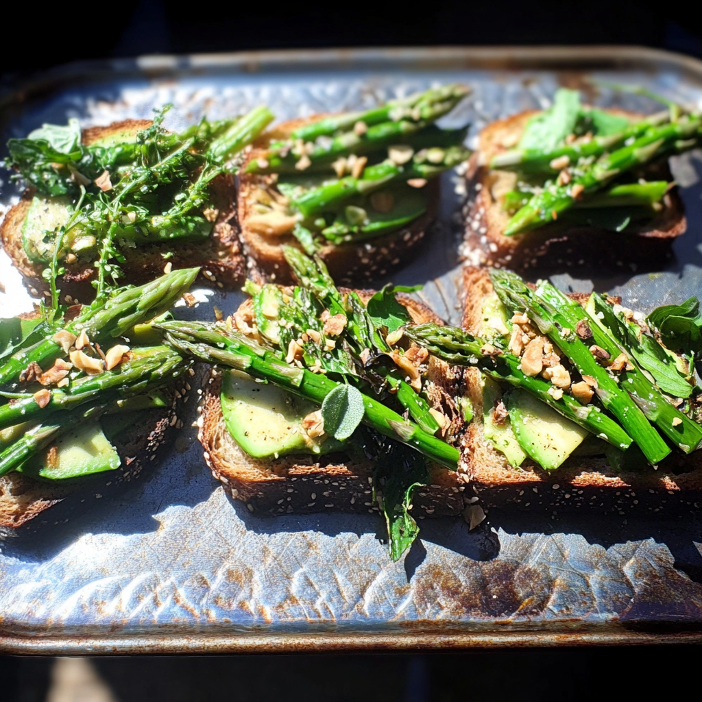 Recipe preparation for Avocado Asparagus Tartine