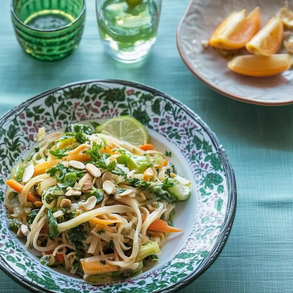 Recipe preparation for Sriracha Rainbow Noodle Salad