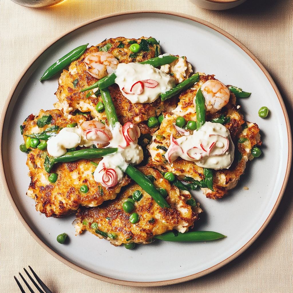 Recipe preparation for Shrimp and Pea Pancake