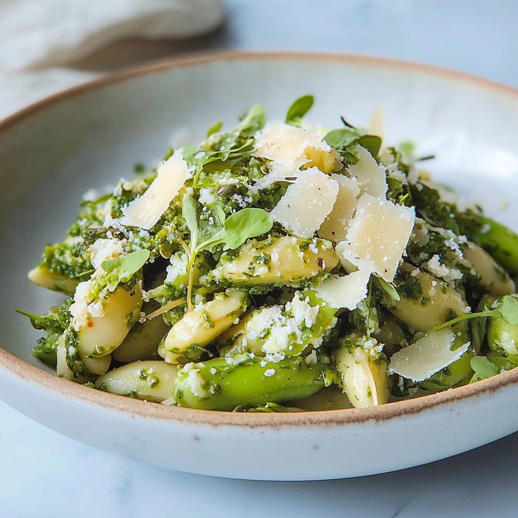 Recipe preparation for Fava Bean and Pecorino Salad
