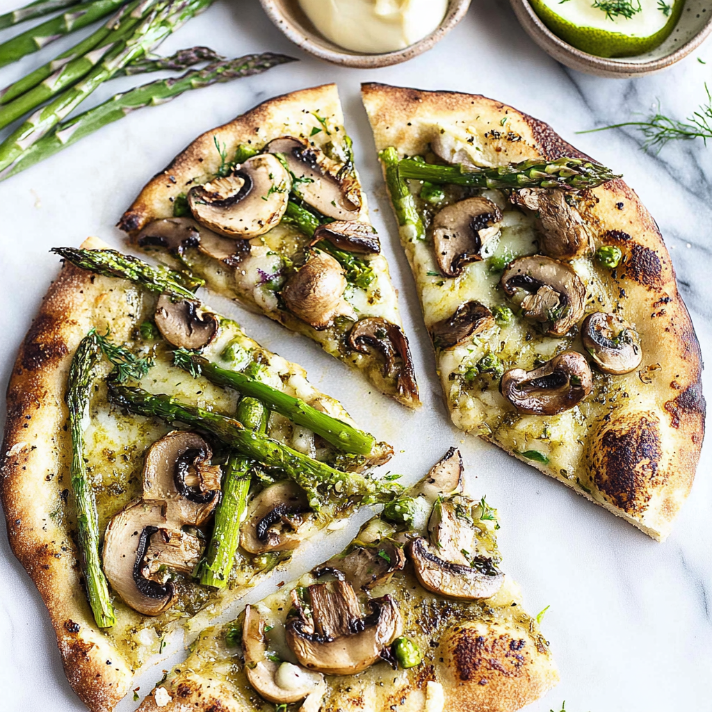 Recipe preparation for Mushroom and Asparagus Flatbread