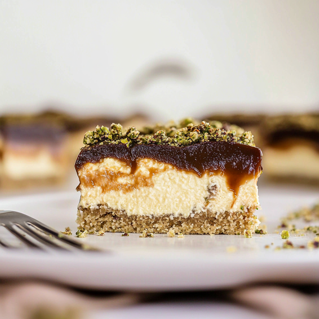 Recipe preparation for Dubai Pistachio Crunch Cheesecake Bars