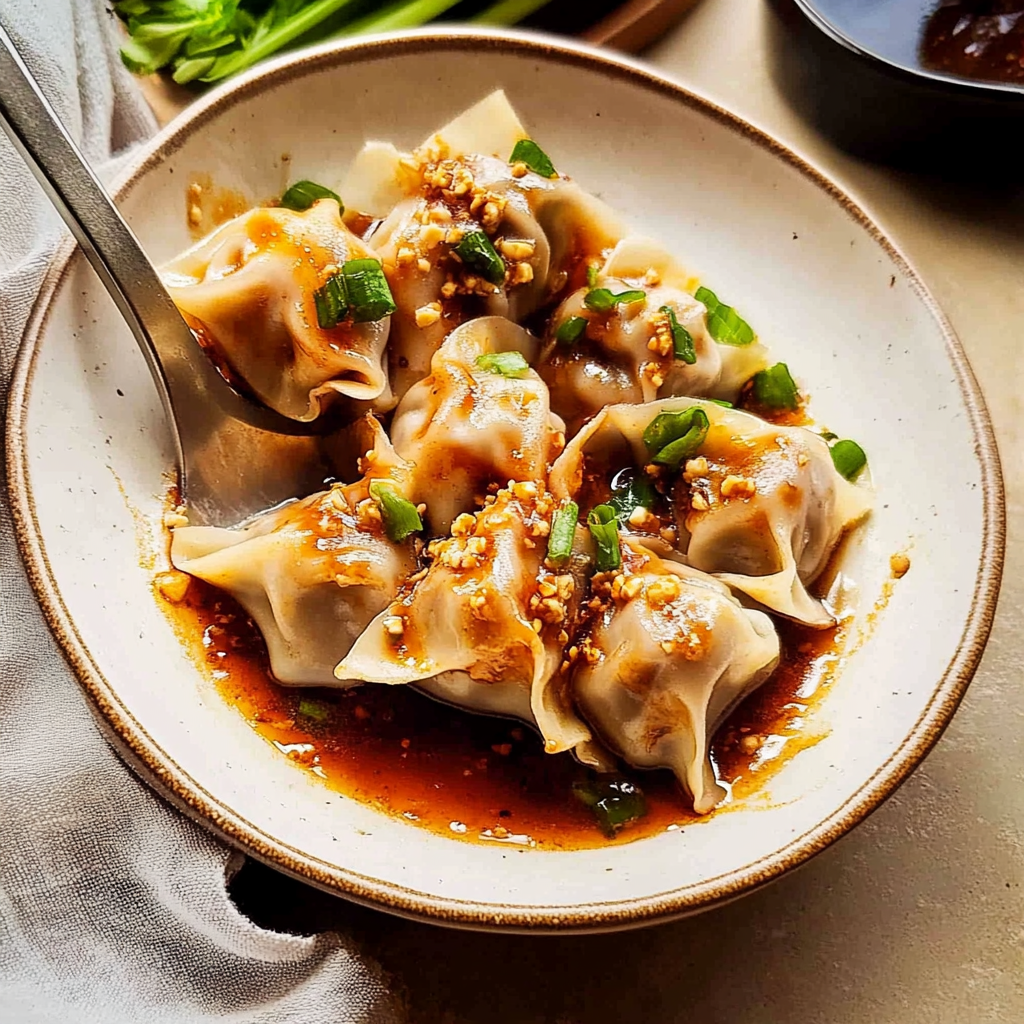 Recipe preparation for Spicy Wontons in Chilli Sauce