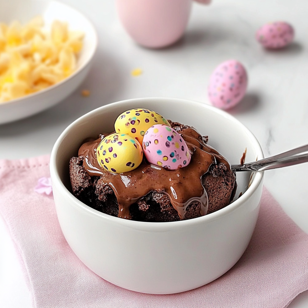 Recipe preparation for Chocolate Easter Eggs Mug Cake