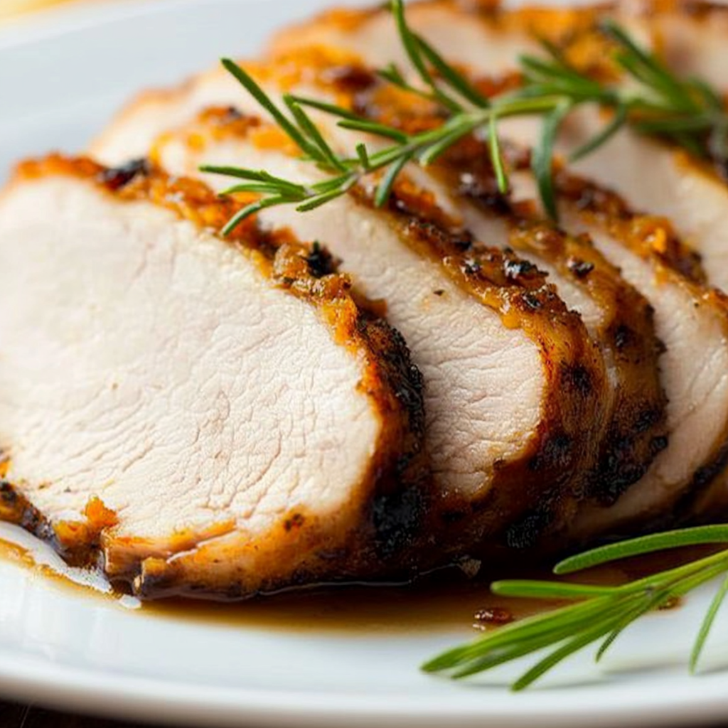 Recipe preparation for Herb and Garlic Roast Pork Loin with Honey-Mustard Sauce