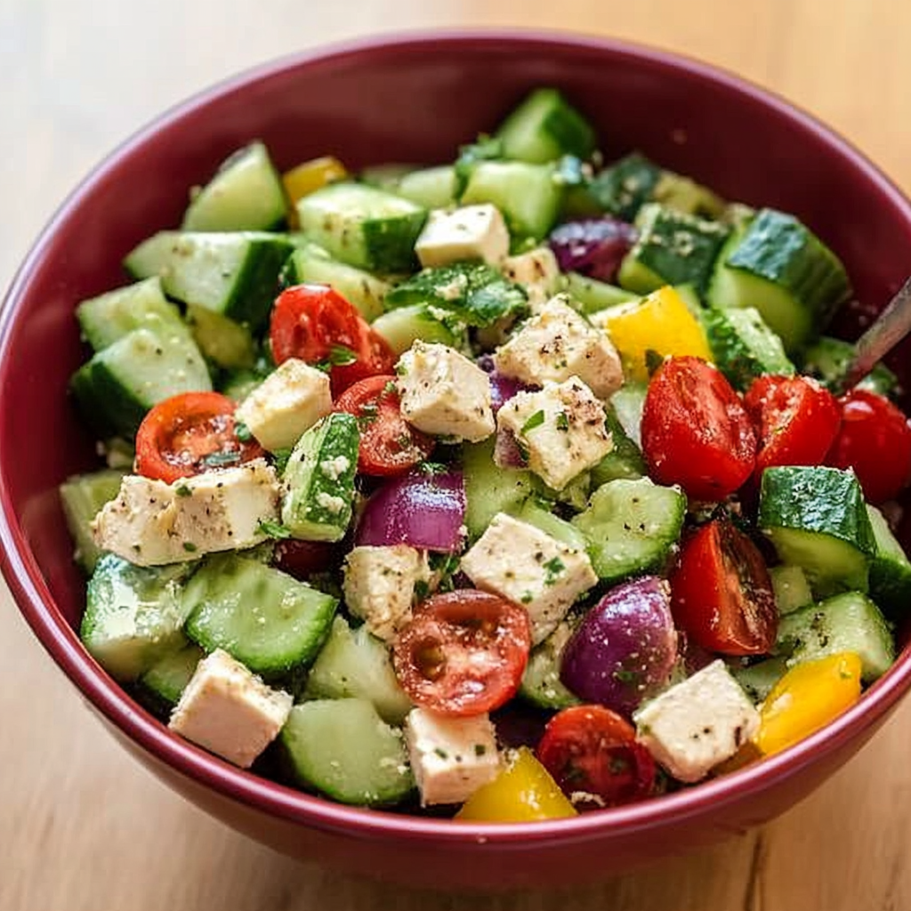 Recipe preparation for Chopped Salad with Tofu Feta