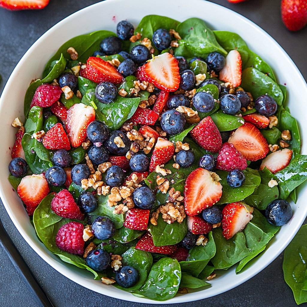 Recipe preparation for Berry Spinach Salad