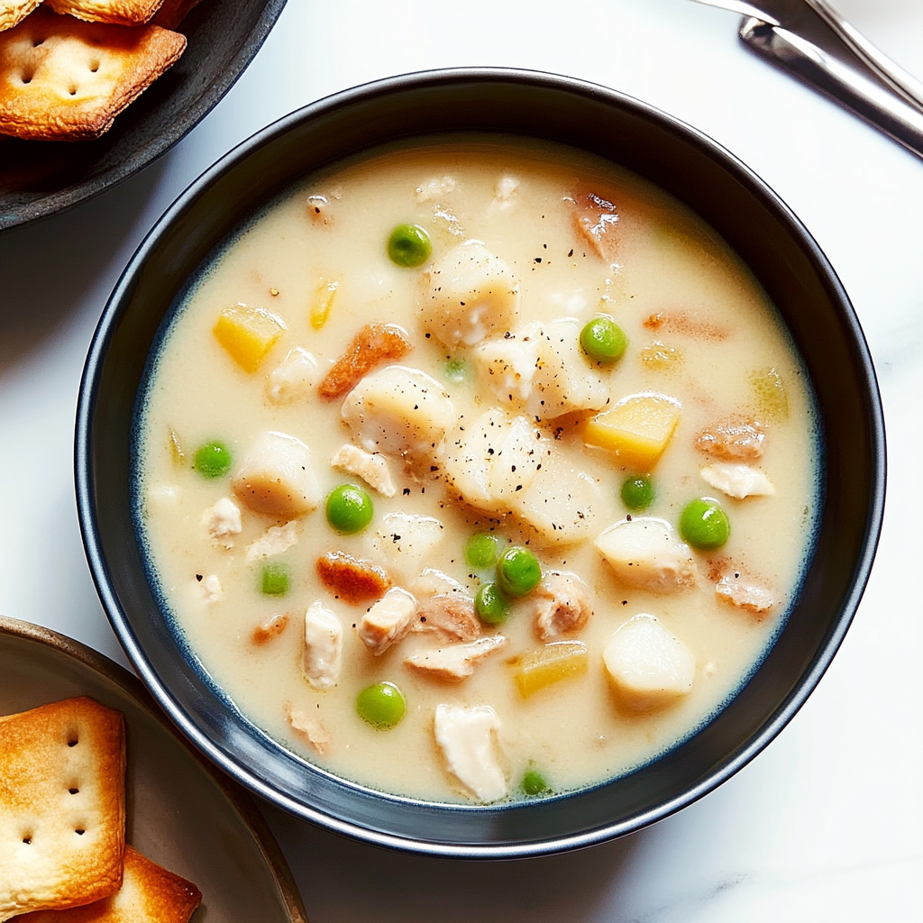 Recipe preparation for Fish Chowder with Hot Butter Crackers